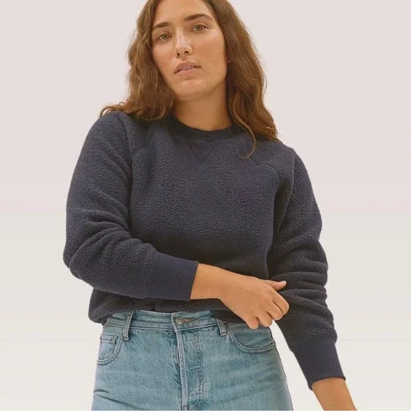 Everlane Renew Fleece Raglan Crewneck Sweatshirt In Pewter Gray - Picture 1 of 11